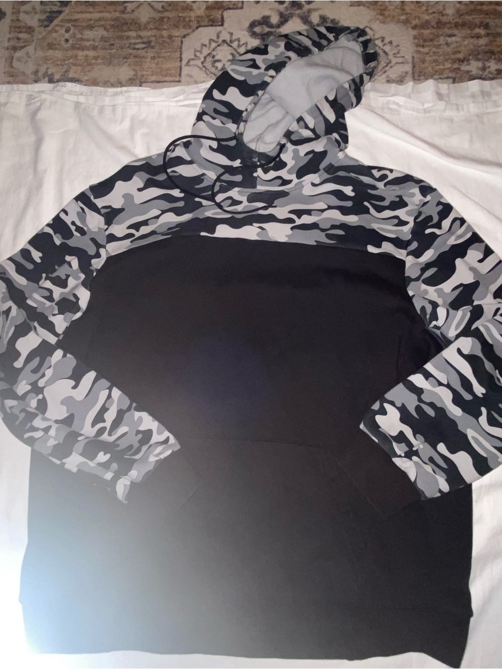 Athletic Works Black Hoodie with Gray Camo Trim